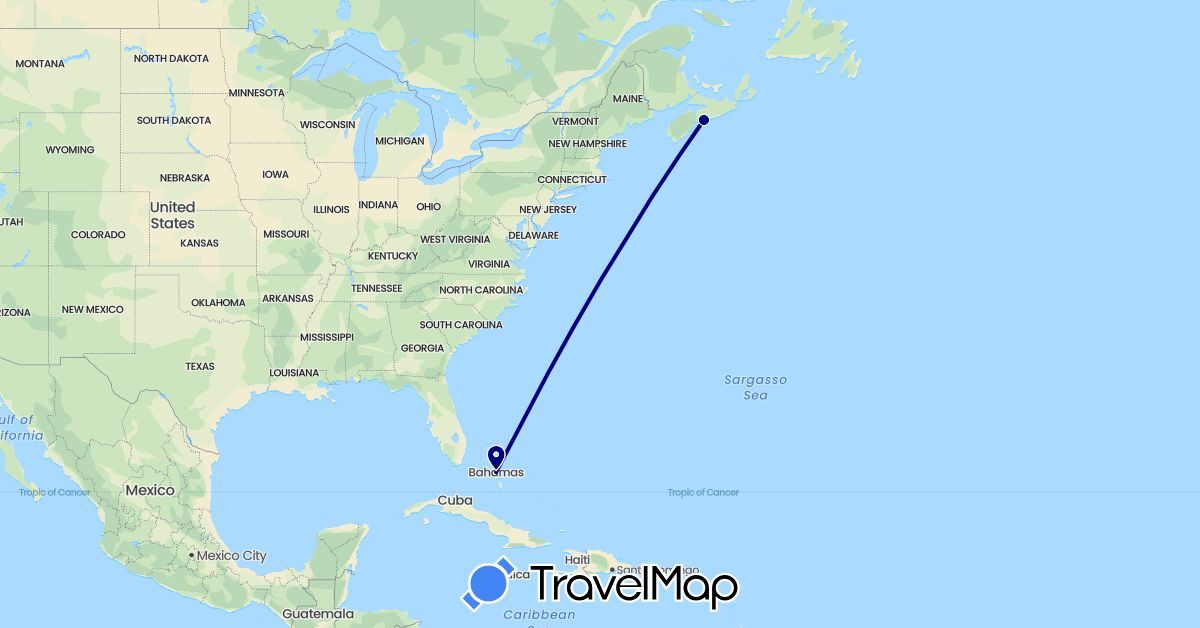 TravelMap itinerary: driving in Bahamas, Canada (North America)